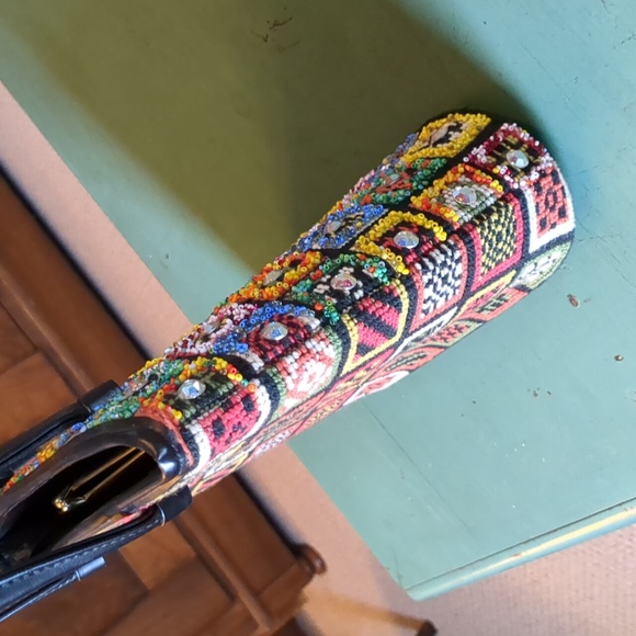 Vintage Needlepoint Beaded Crystal Handbag - Picture 10 of 16